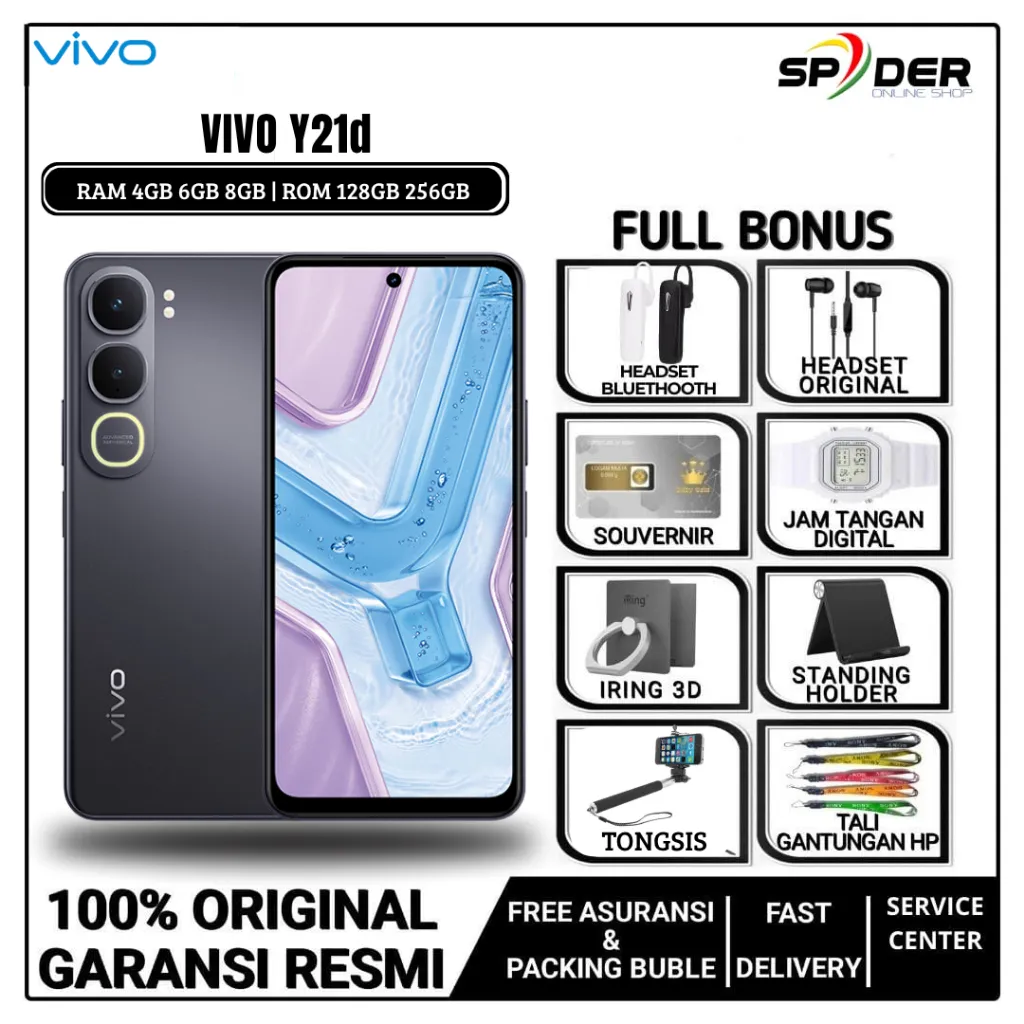 VIVO Y21d NEW SMARTPHONE RAM 4/128GB 6/128GB 6/256GB & 8/128GB (50MP Kamera Underwater, Dual Stereo Speaker & 400% Audio Booster) GARANSI RESMI