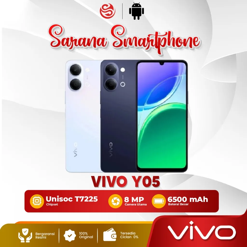 Vivo Y05 4/64GB 4/128GB HP Vivo Terbaru 6500mAh 120Hz IP65 Smartphone Original Garansi Resmi