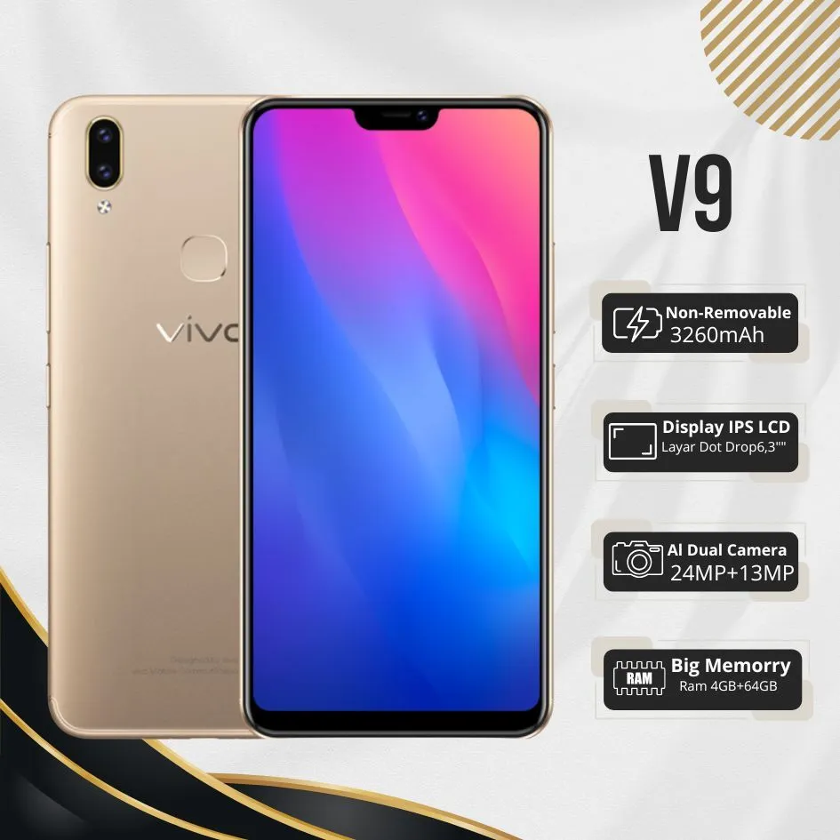 Handphone vivo V9.asli Ori Smartphone RAM 4GB+64GB LCD 6.3'FULLSET