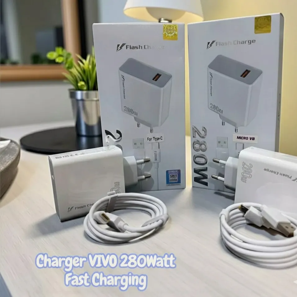 Charger 280W Vivo Flash Charge Casan Set + Kabel Data Micro Type C Fast Charging Android Smartphone Universal RGB