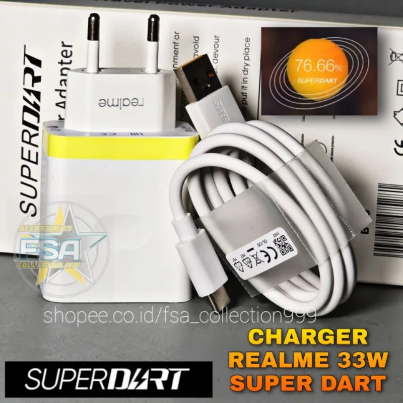 CHARGER REALME TYPE-C REALME 33 WATT SUPER VOOC Dart CASAN REALME C53 C55 Narzo 20 30 50 9 9i 10 Pro+ NFC Pro Plus 5G SUPER DART VOOC TYPE C 33 WATT All SMARTPHONE