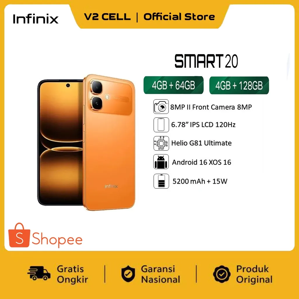 INFINIX SMART 20 [4+64GB] [4+128GB] - Helio G81 Ultimate - 6.78" 120Hz HD+ 5200 mAh - Garansi Resmi