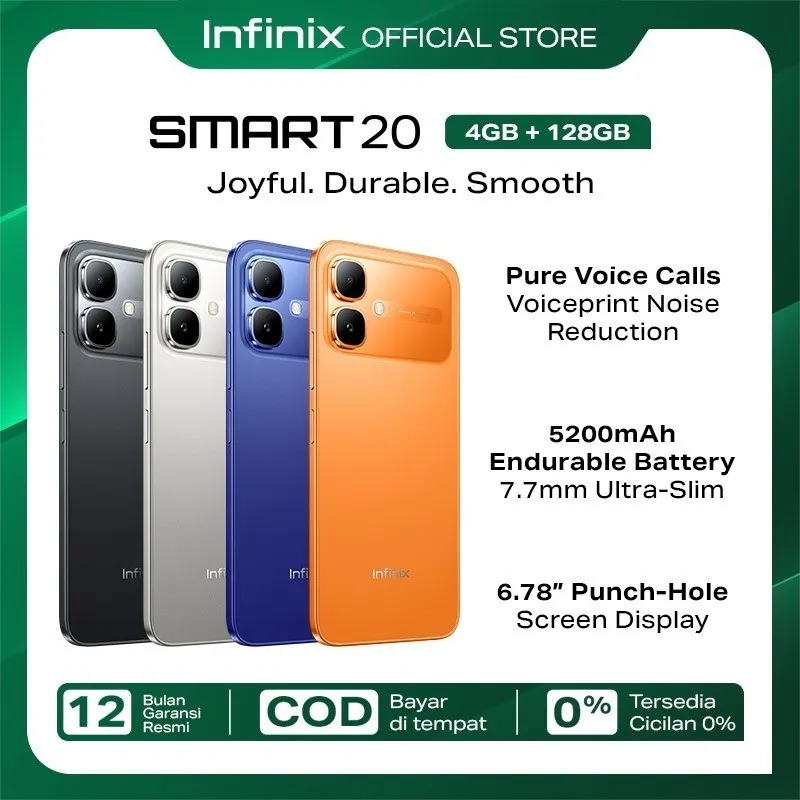 Infinix Smart 20 4/128GB - Up to 8GB Extended RAM - 5200 mAh - MediaTek Helio G81 - Garansi Resmi