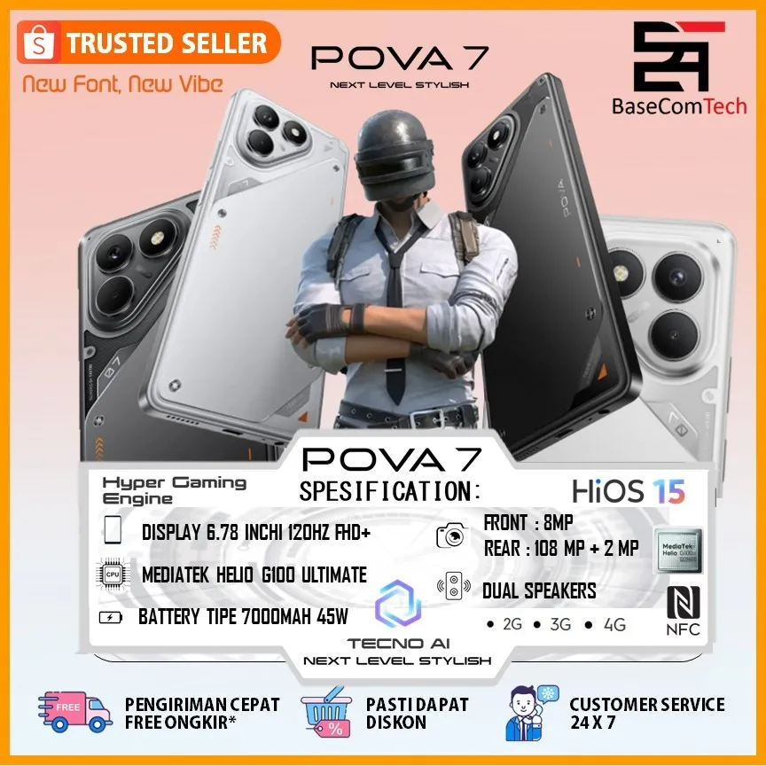 TECNO POVA 7 4G 5G | MediaTek Helio G100 | 7000mAh Battery | 6.78 Inchi 120HZ FHD+ AMOLED | 8GB/256GB IP64