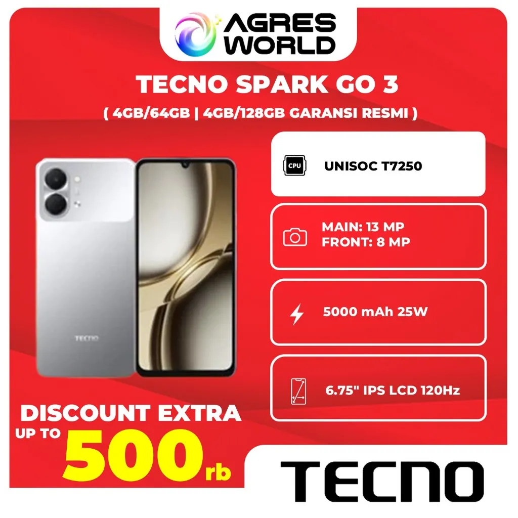 TECNO SPARK Go 3 RAM 4GB/64GB | 4GB/128GB - GARANSI RESMI INDONESIA