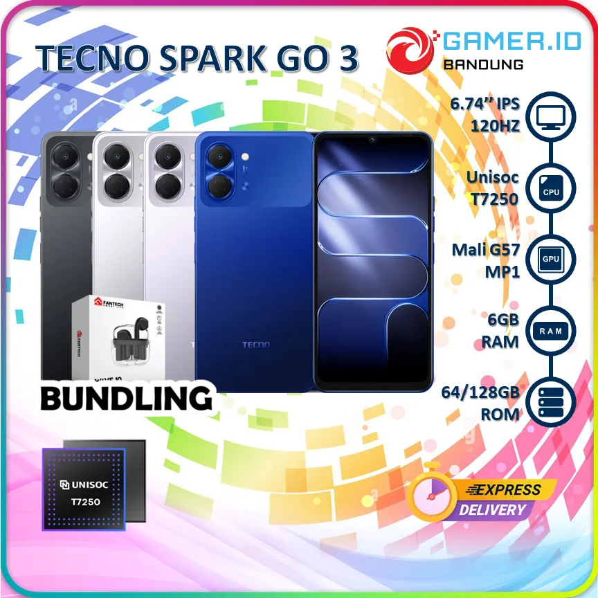 TECNO SPARK GO 3 4GB 64GB/128GB 6.74 INCH IPS 120HZ GARANSI RESMI INDONESIA