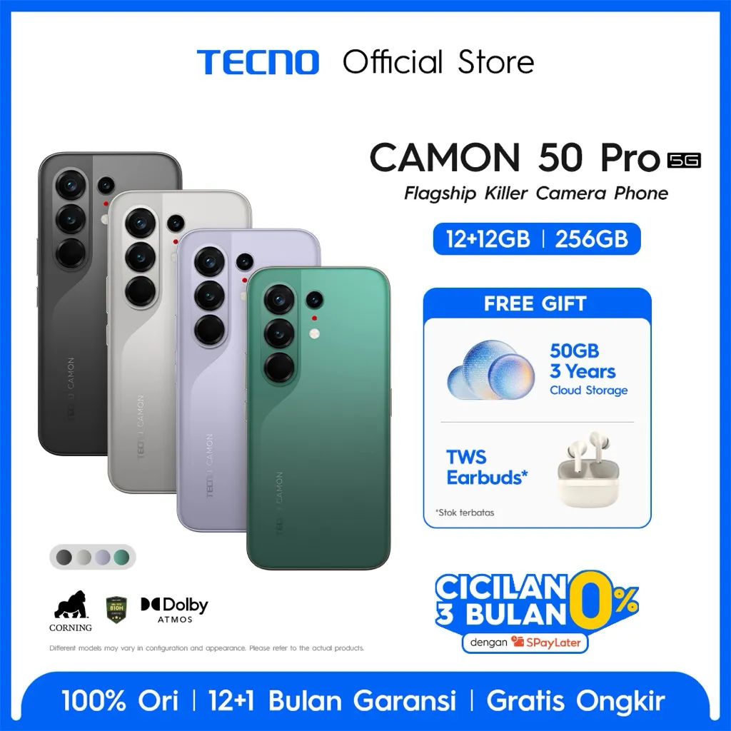 [5x SUPERZOOM FLASHSNAP] TECNO CAMON 50 PRO 5G 12GB+12GB*/256GB, 50MP Sony LYT-700C, 50MP 3x Telephoto Camera, MediaTek Dimensity 7400 Ultimate 5G, IP69K, 6500mAh, Android 16, camon50pro