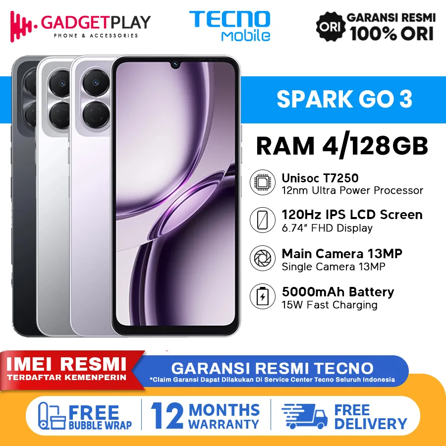 Tecno Spark Go 3 LTE [4GB+128GB] - Garansi Resmi 1 Tahun