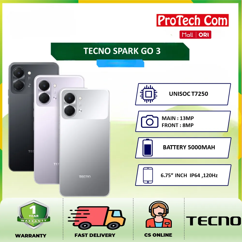 TECNO SPARK Go 3 4GB+4GB*/64GB, IP64, 6.75" HD+, 120Hz Smooth Display, 5000mAh, 15W* Charging
