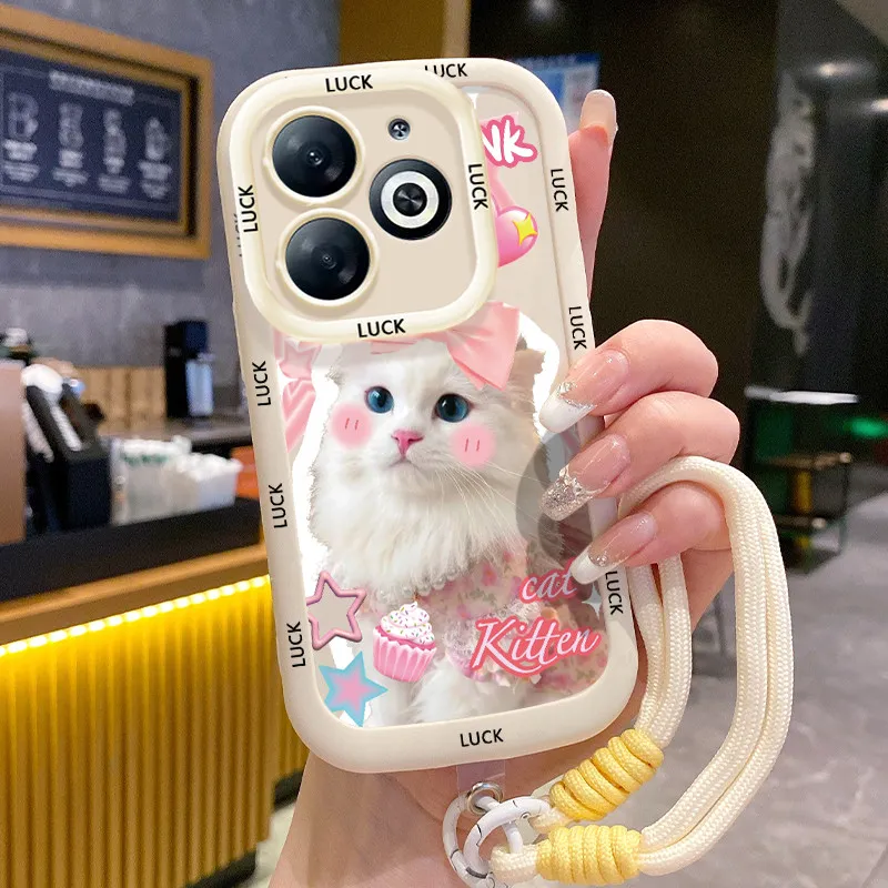 Casing Hp untuk Infinix Smart 8 Smart 8 HD Smart 8 Plus Smart 8 Pro Tecno Spark 20 20C GO 2024 POP 8 Case Casing Kucing yang cantik pola Kesing HP Silikon Softcase dipersonalisasi tali gantung semua termasuk warna lensa kontras Cesing