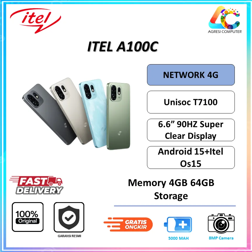 Itel A100C {3/64GB}{4/64GB} Extend 8Gb Memory | Layar 6.6" 90Hz | Baterai 5000mAh | Military-Grade
