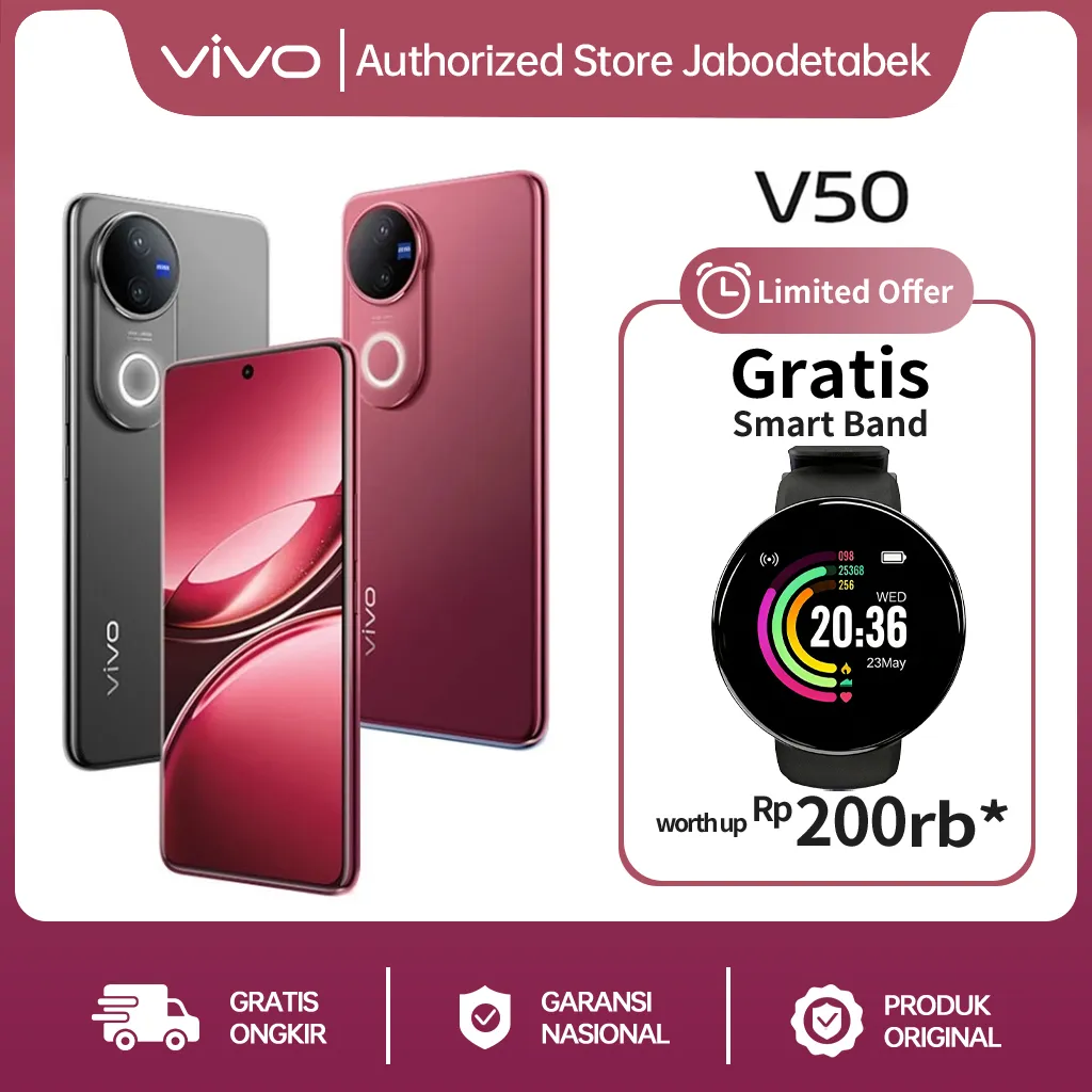 vivo V50 5G Rounded-edge Design, ZEISS Group Potrait, 6000mAh Battery+90W Flashcharge, IP68+IP69, vivo AI Color Harmony