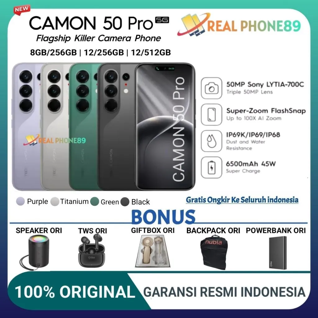TECNO CAMON 50 PRO 5G 8/256GB | 12/256GB | 12/512 50MP SUPERZOOM Sony LYT-700C GARANSI RESMI