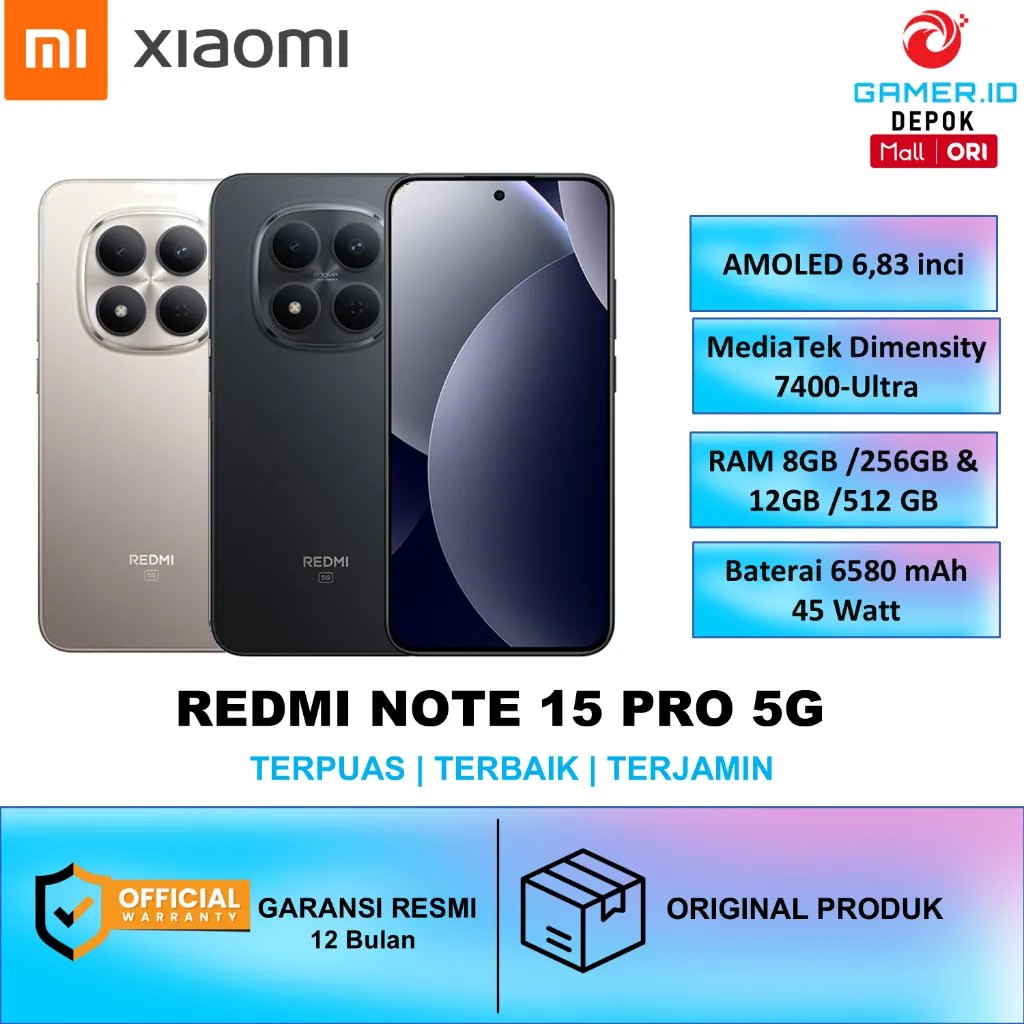 NEW XIAOMI NOTE 15 PRO 5G RAM 12GB / 512GB IP69 BATERAI 6580 mAh 45 watt MediaTek Dimensity 7400-Ultra