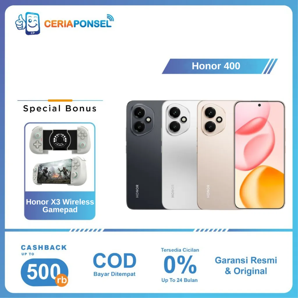 Honor 400 5G 12/512GB, Snapdragon 7 Gen 3 Amoled 6.55 inches 50MP 6000 mAh 66W SuperCharge | Garansi Resmi Honor 1 Tahun