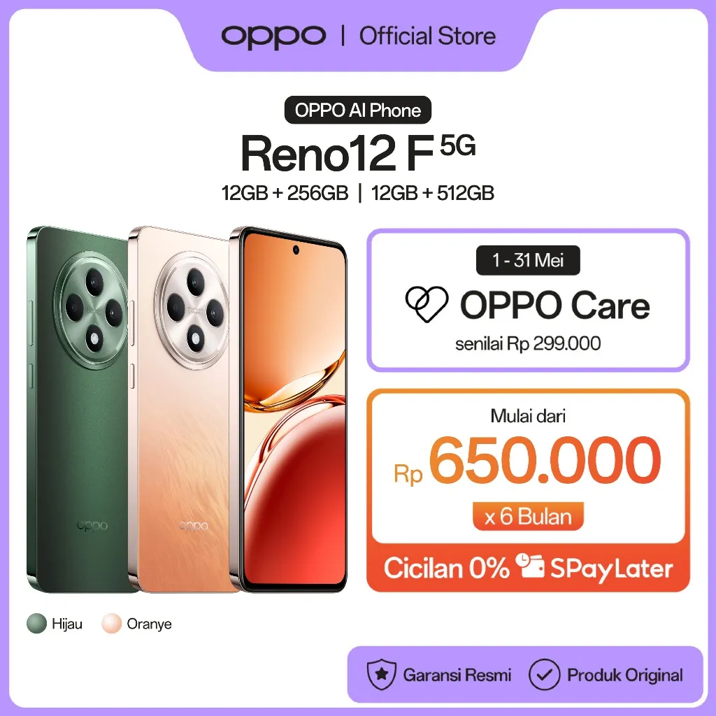 OPPO Reno12 F 5G 12GB+256GB/512GB [AI Potrait Expert, All-Round Armour, Dimensity 6300, 45W SUPERVOOC 5000mAh]