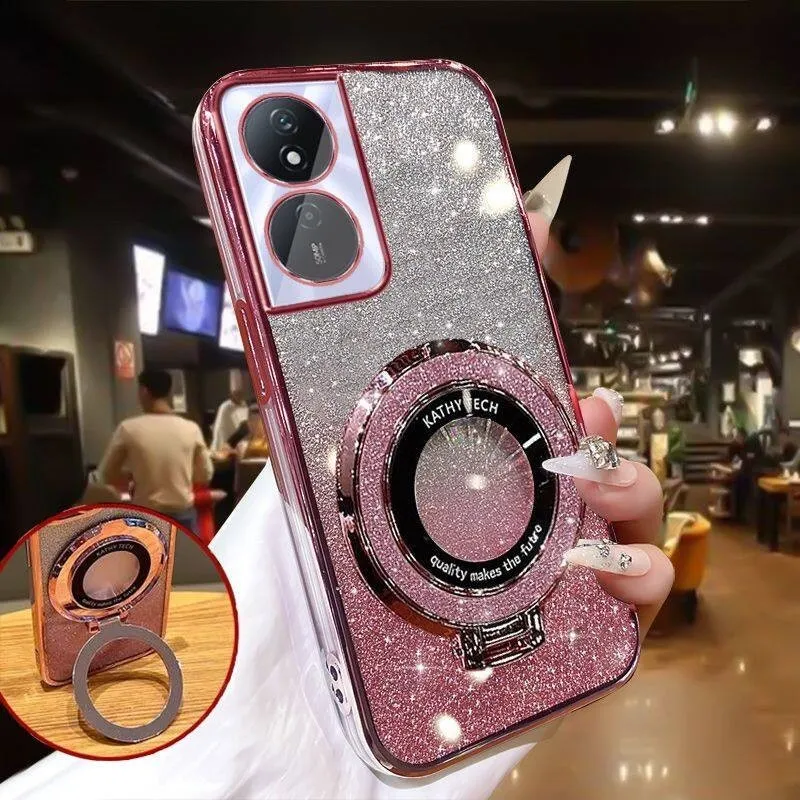 Casing Honor X7b / Honor X7A 400 Lite Smart X7D X9D X5B Plus Back Cover with Stand Holder Luxury Shiny Gradient Plating Glitter Girls Slim Phone Case Clear Soft Silicone Protective Cases Pouch Women