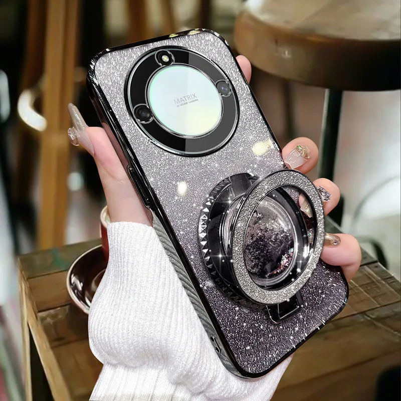 Casing HP Honor X9b Honor X9A Honor X9 4G Honor X9 5G X9C X7C Smart X7D X9D corong cairan glitter pasir hisap transparan yang lembut dan penuh dengan cincin bintang Penutup belakang