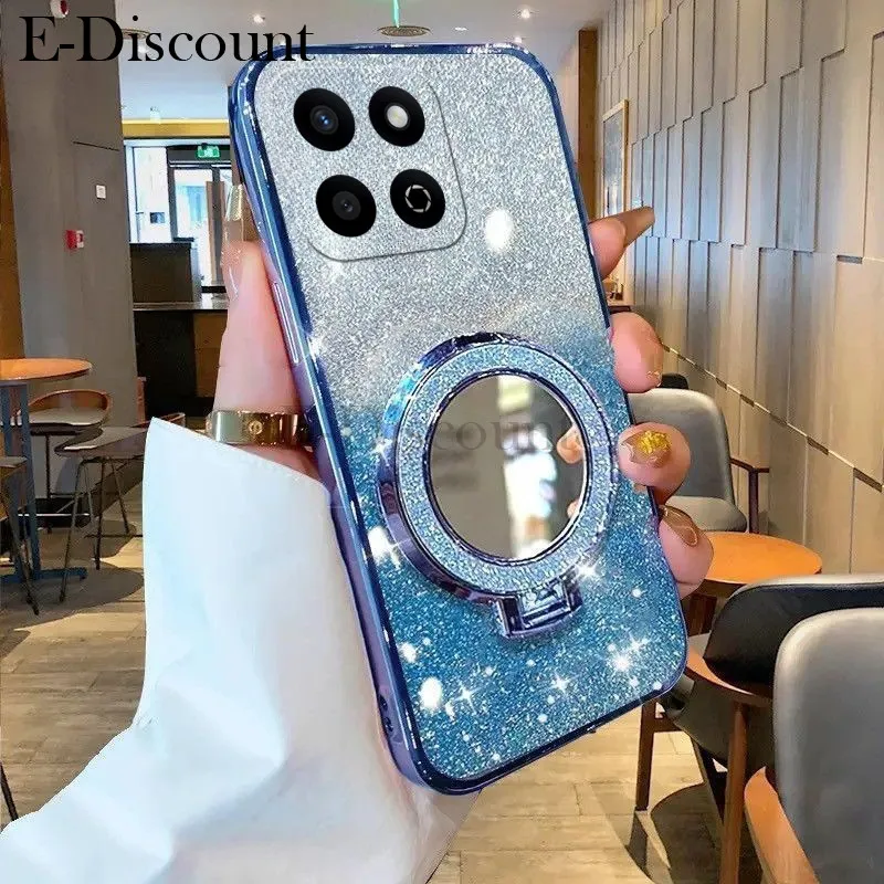 New Phone case Honor 200 Smart X7C X7D X9D 5G 4G X9C Back cover with Makeup Mirror Holder Stand Luxury Shiny Gradient Plating Glitter Slim For Honor200 Smart case Casing HP
