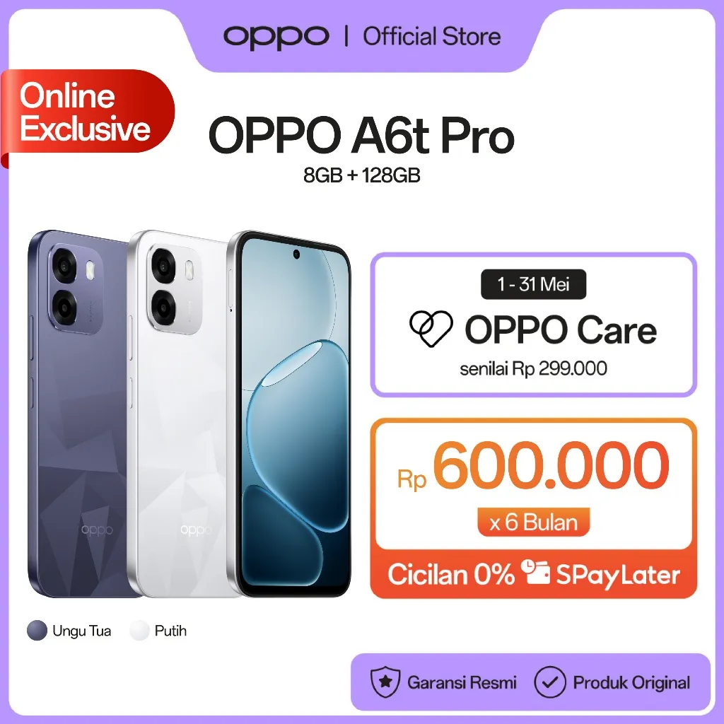 [BARU] OPPO A6t Pro Online Exclusive 8GB+128GB [Snapdragon 685, 7000mAh Large Battery 45W SUPERVOOC, IP69 Water & Dust Resistance]