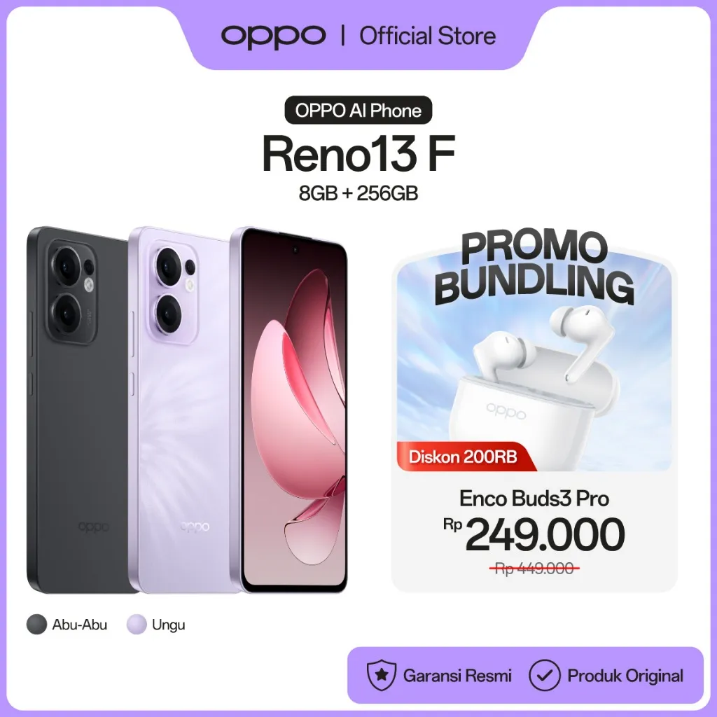 OPPO Reno13 F 4G 8GB/256GB [IP69 Water Resistance, 50MP Ultra-Camera. 5800mAh Battery 45W SUPERVOOC]