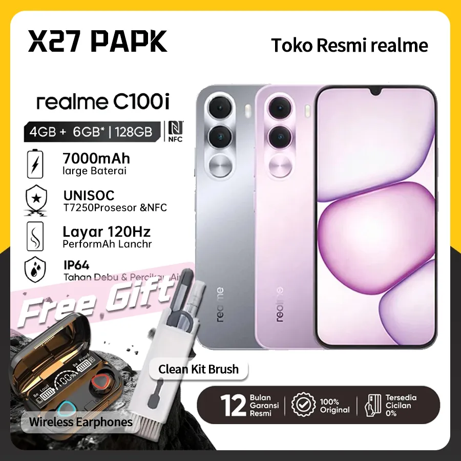 realme C100i HP Android Layar Besar 120Hz Baterai 7000mAh Tahan Lama Dual SIM Garansi Resmi Original Murah Berkualitas