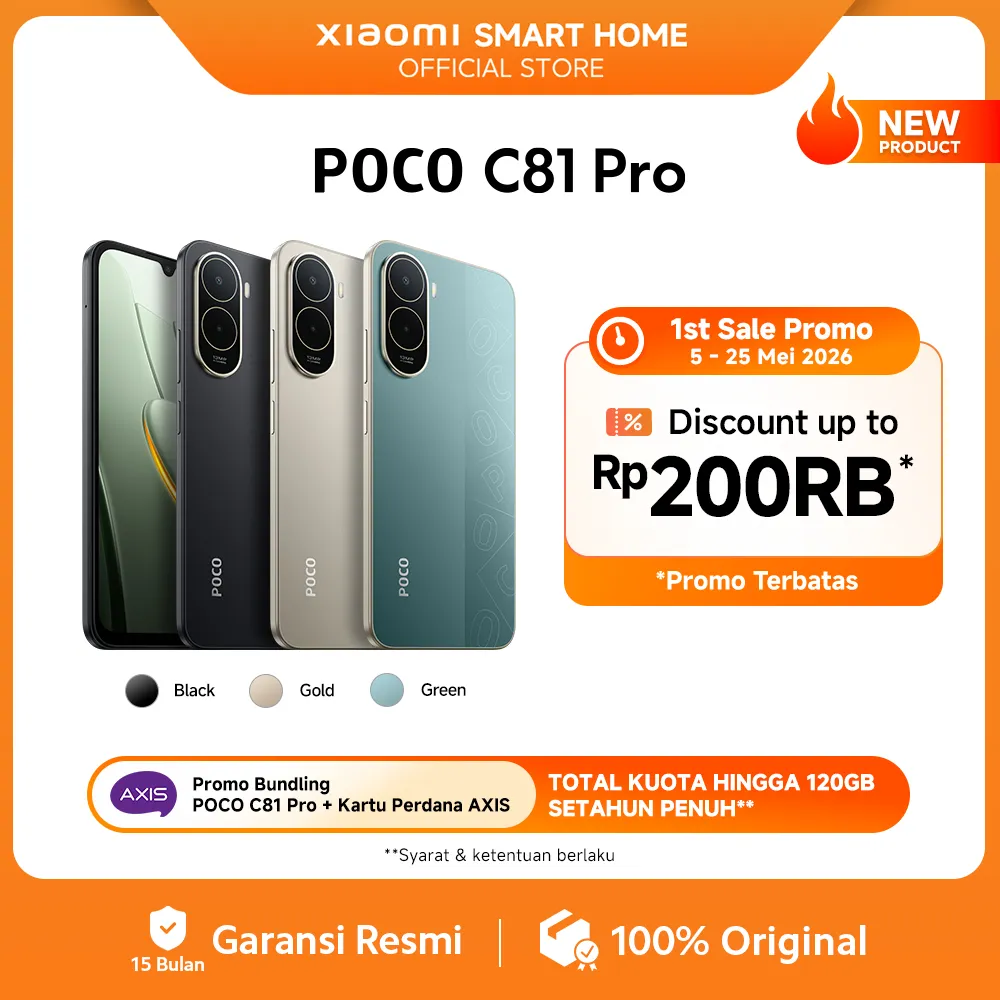 POCO C81 Pro (4GB/128G) (4GB/64GB) | Layar imersif 6.9" | Baterai besar 6000mAh (Typ) | Ditenagai Xiaomi HyperOS | Prosesor kuat octa-core | Desain ramping dan elegan | 13MP kamera ganda AI | HP 1 Jutaan [Xiaomi Official Store]