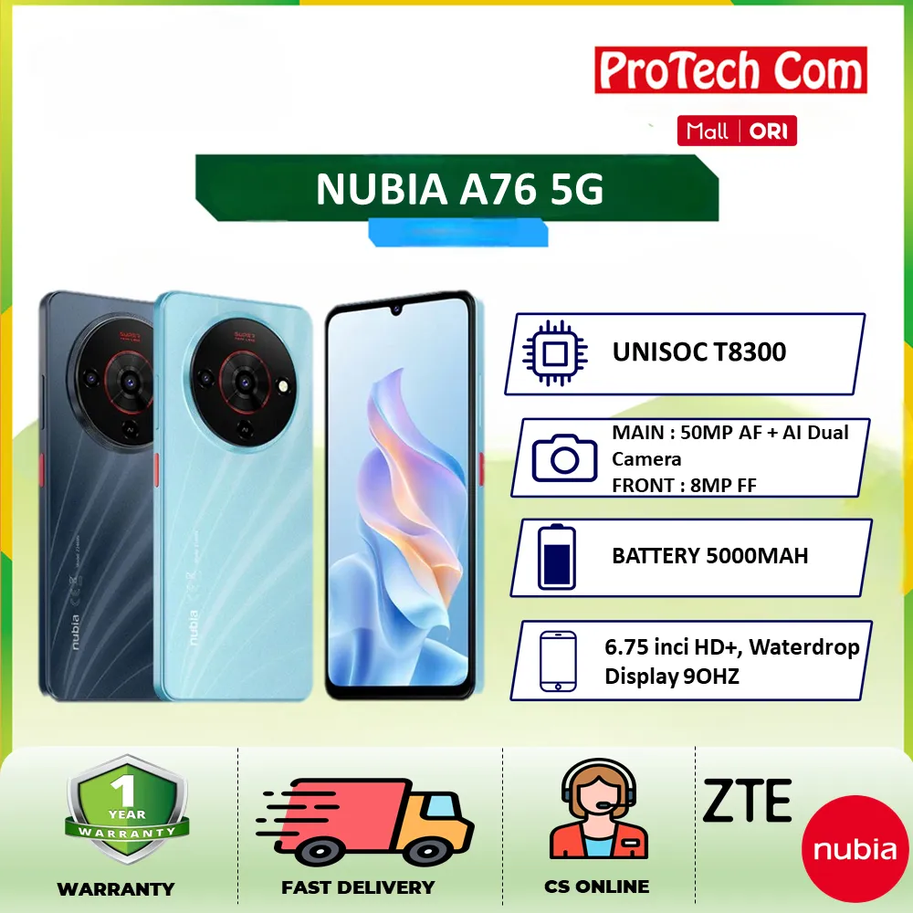 nubia A76 5G NFC ROM 128GB RAM 16GB (8+8GB) Kamera AI 50MP 6.75" 90Hz Live Island 2.0, 5000mAh