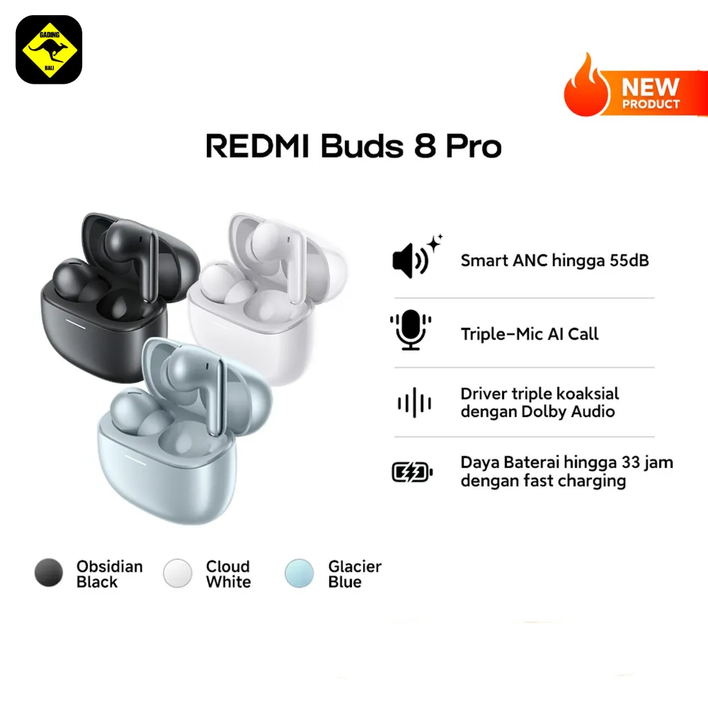 Xiaomi Redmi Buds 8 Pro | Smart ANC hingga 55dB | Triple-Mic AI Call | Driver triple koaksial dengan Dolby Audio | Daya Baterai hingga 33 jam dengan fast charging | Earphone Bluetooth GARANSI RESMI