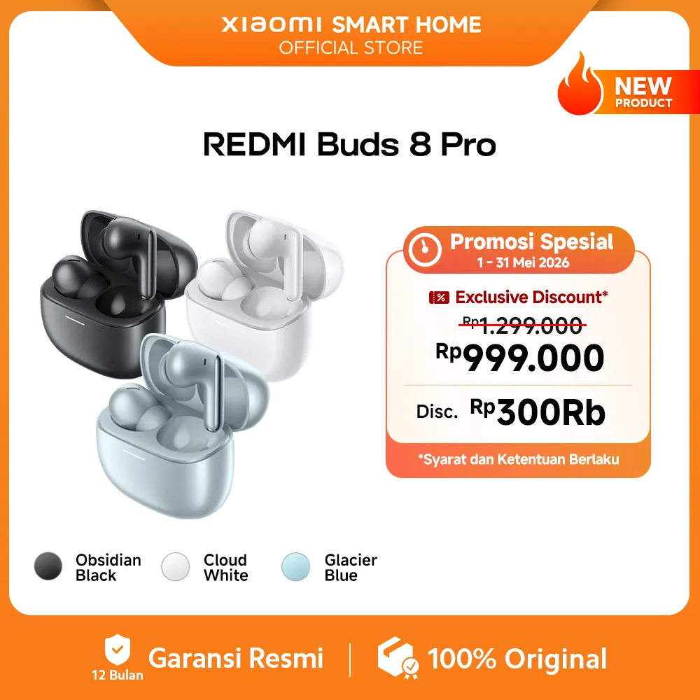 Xiaomi Redmi Buds 8 Pro | Smart ANC hingga 55dB | Triple-Mic AI Call | Driver triple koaksial dengan Dolby Audio | Daya Baterai hingga 33 jam dengan fast charging | Earphone Bluetooth [Xiaomi Official Store}