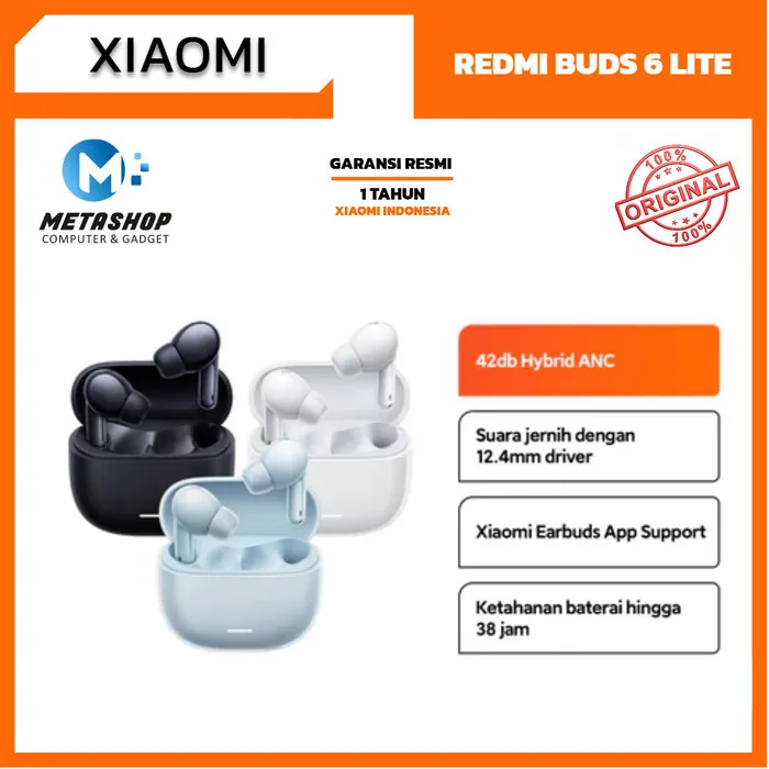 XIAOMI MI REDMI Buds 6 Lite 42db Hybrid ANC 12.4mm driver AI Wireless Bluetooth Earphone TWS