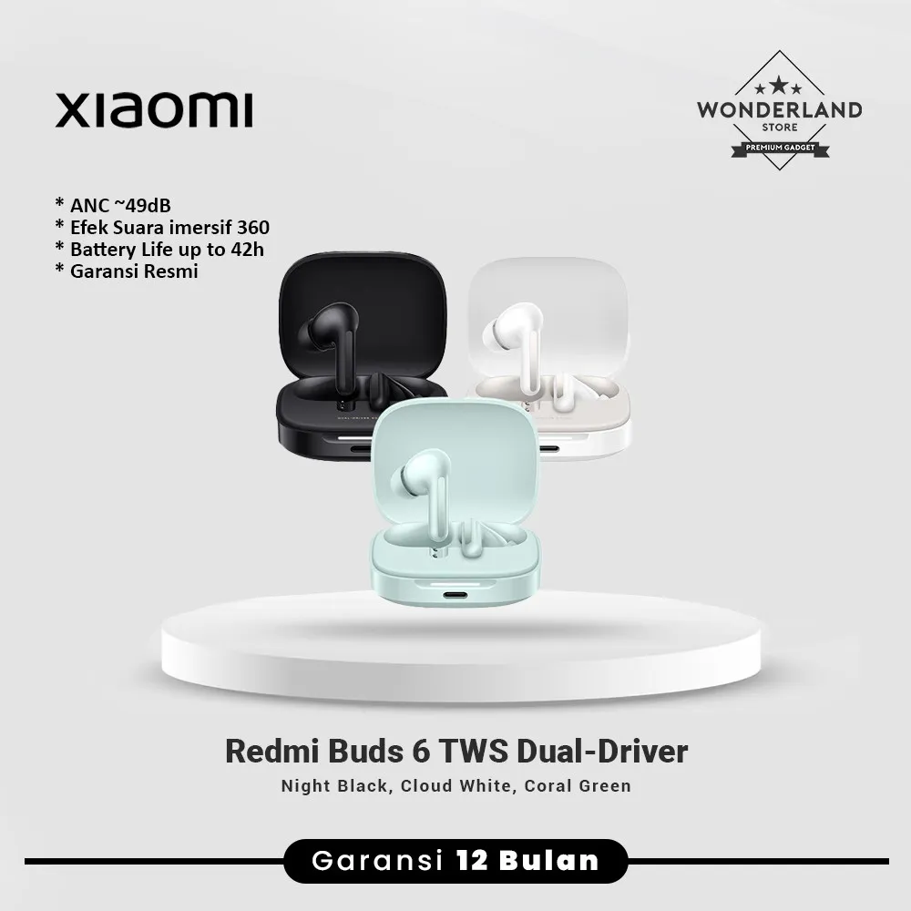 Xiaomi Redmi Buds 6 Earbuds TWS Bluetooth 5.4 Dual-Driver ANC 49dB Imersive Sound 360°