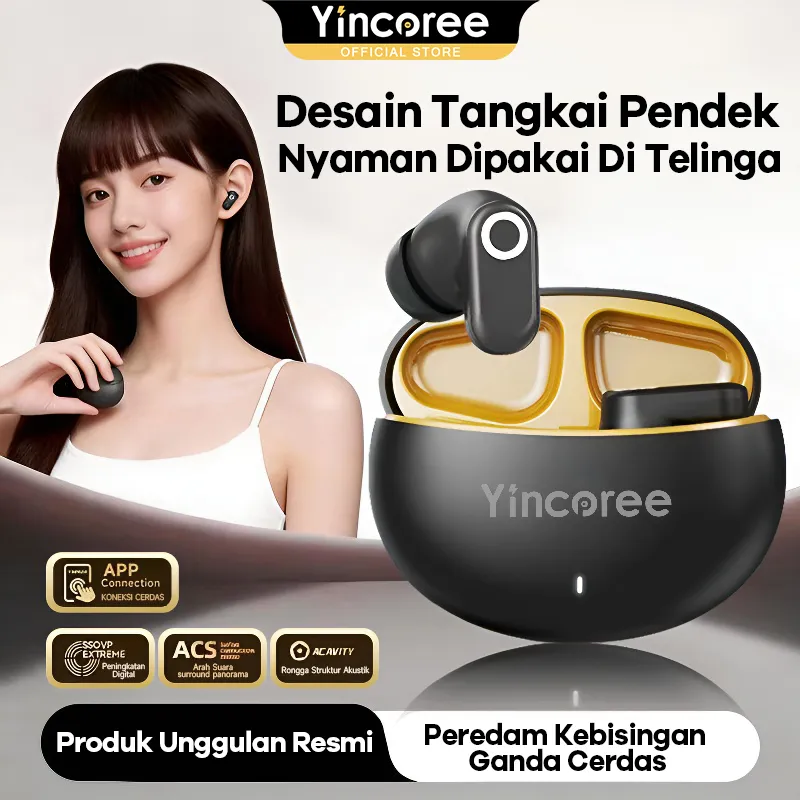 [Original] Yincoree J16C TWS Headset Bluetooth 6.0 Earbuds Wireless - Suara Bass Mantap, Baterai Tahan 30 Jam, Untuk Olahraga & Harian, Gratis Ongkir!