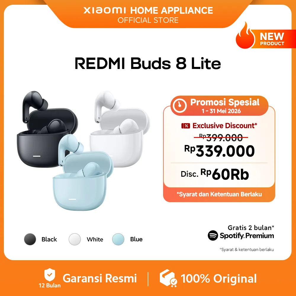 Xiaomi Redmi Buds 8 Lite | Hybrid ANC hingga 42dB | Driver 12,4mm berkualitas tinggi | Dual mikrofon untuk panggilan suara jernih | Baterai tahan hingga 36 jam | Headset Bluetooth [Xiaomi Official Store]