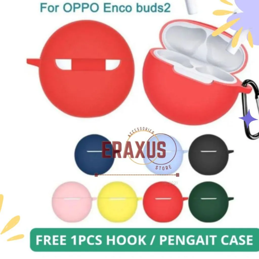 Eraxus Soft Case Oppo Enco Buds 2 / Enco Buds Air2i / Oppo W15 Pelindung Earphone Silicone with Metal Hook tws Oppo Enco Buds 2 ETE41 ETE42