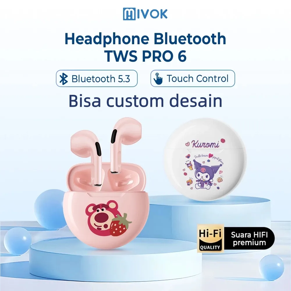 MIVOK J6 TWS Bluetooth Earphone Custom Wireless Headset Bass Stereo 9D Low Latency Support Semua Handphone