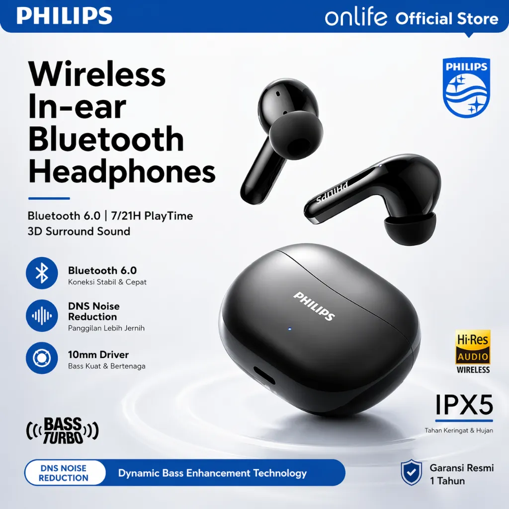 Philips TWS True Wireless Earphone Bluetooth 6.0 Sport True Wireless With Philips Sound Signature & Clear Calls - TAT1320