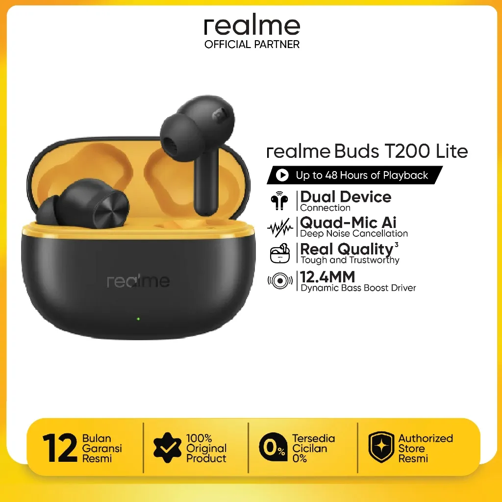 realme Buds T200 Lite ( Up to 48 Hours of playback | 12.4mm Dynamic Bass Driver | Quad-mic Al Deep Call Noise Cancellation)