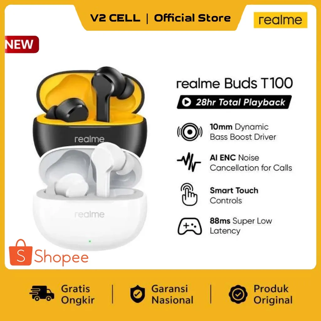 realme Buds T100 (10mm Dynamic Bass Driver | 28 Hours Total Playback | AI ENC Noise Cancellation)