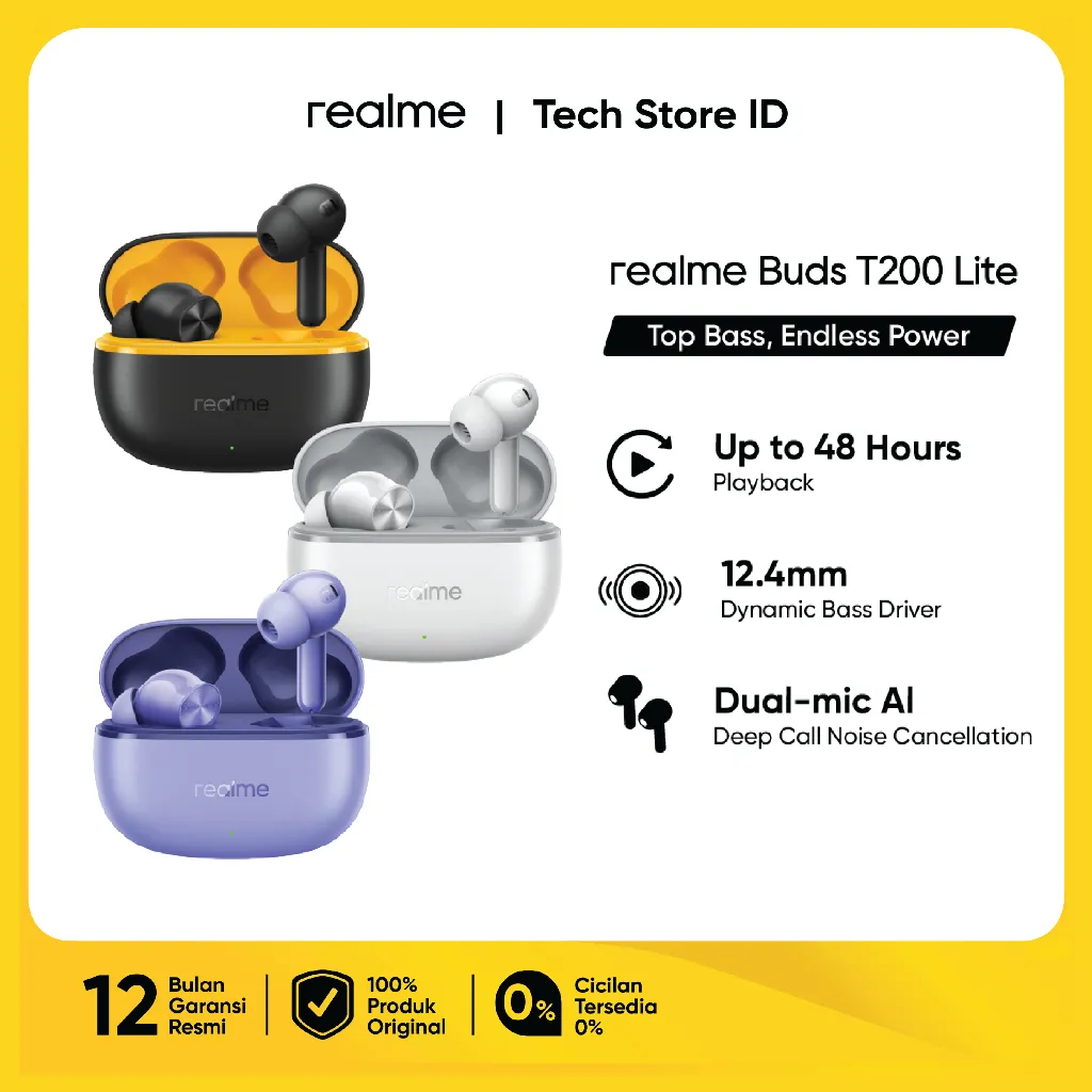 realme Buds T200 Lite ( Up to 48 Hours of playback | 12.4mm Dynamic Bass Driver | Quad-mic Al Deep Call Noise Cancellation)