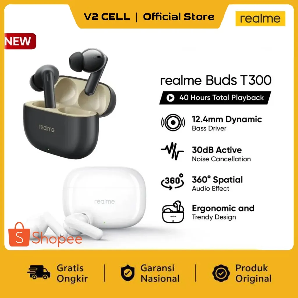 realme Buds T300 ( 12.4mm Dynamic Bass Driver | 30dB Active Noise Cancellation | 40 Hours Total Playback | ORIGINAL