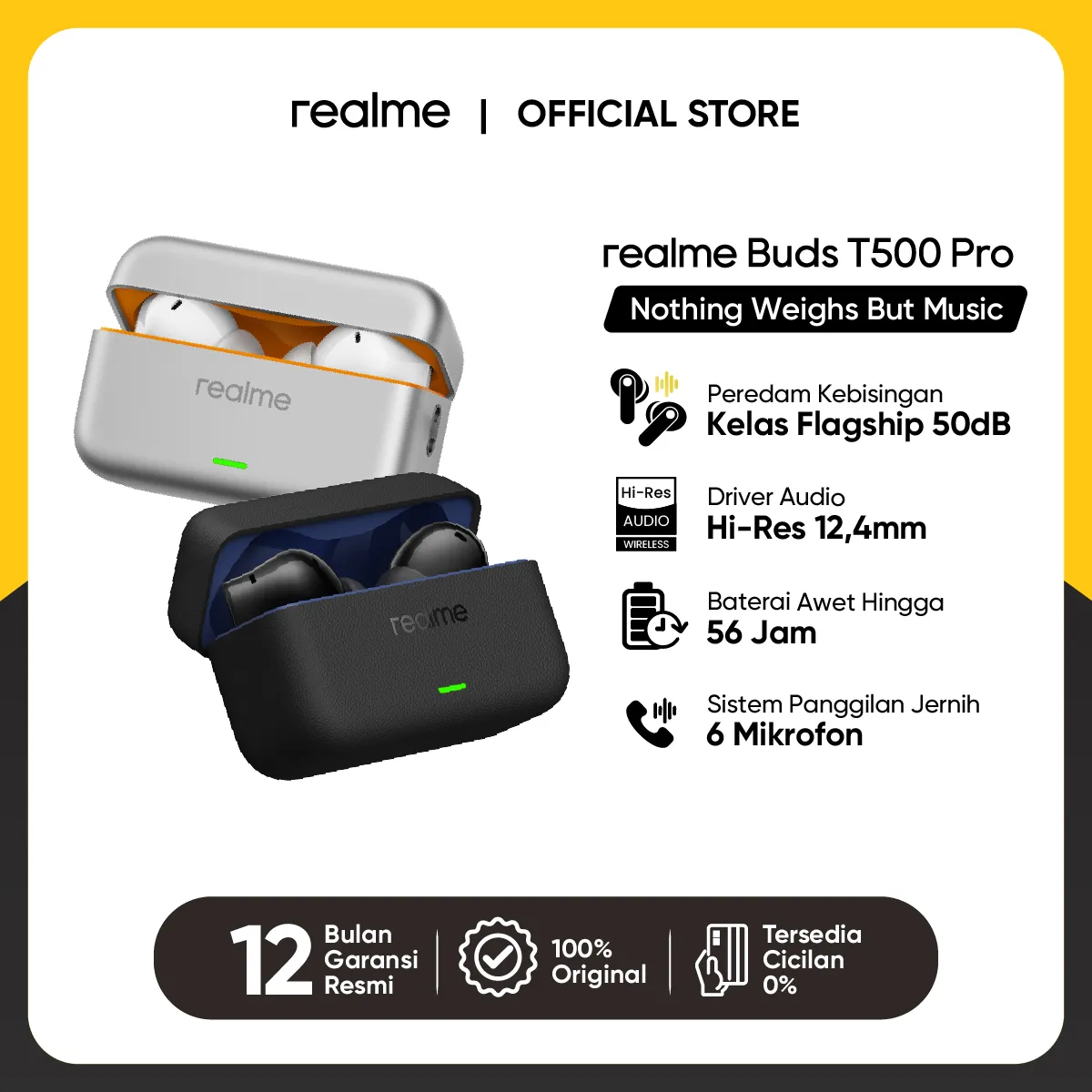 realme Buds T500 Pro (50dB Flagship Noise Cancellation | Candy Box Design | 12.4mm Hi-Res audio drivers | 56 Long lasting battery)