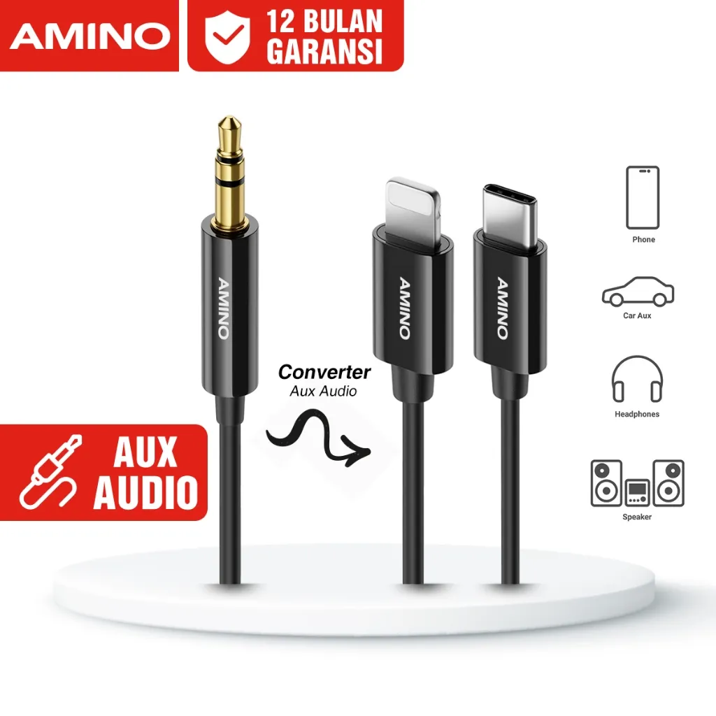 AMINO Aux Audio TYPE C TO Jack 3.5mm Male to Male / 3.5mm To 3.5mm Converter Adapter Headset Speaker Car Stereo Music HD Sound Hi-fi untuk Iphone xiaomi samsung oppo infinix / car Aux / Speaker / Game Voice / Live Show / MP3 Player / Laptop