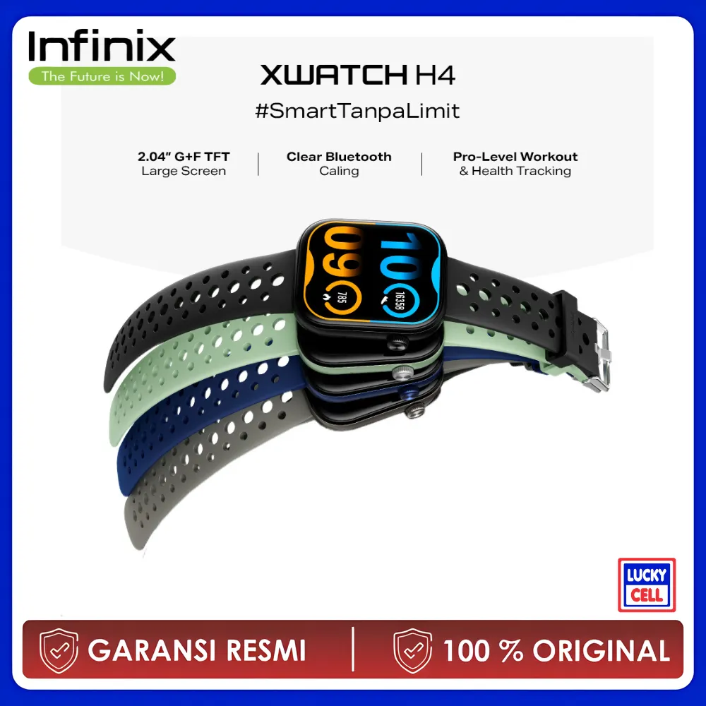 Infinix XWATCH H4 - XW4L - 2.04 Inch TFT Large Screen - Clear Bluuetooh Calling - IP68 - Original Garansi 1 Tahun - Lucky Cell Aksesoris