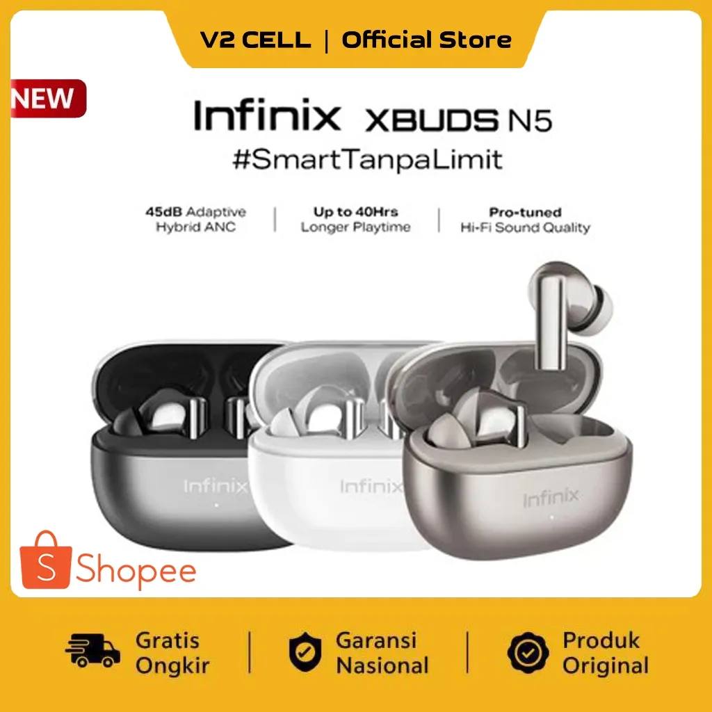 Infinix - TWS XE38 - XBUDS N5 - 40 Hour Play - AI ENC (4 Mic) - Noice Cancelling - Garansi Resmi