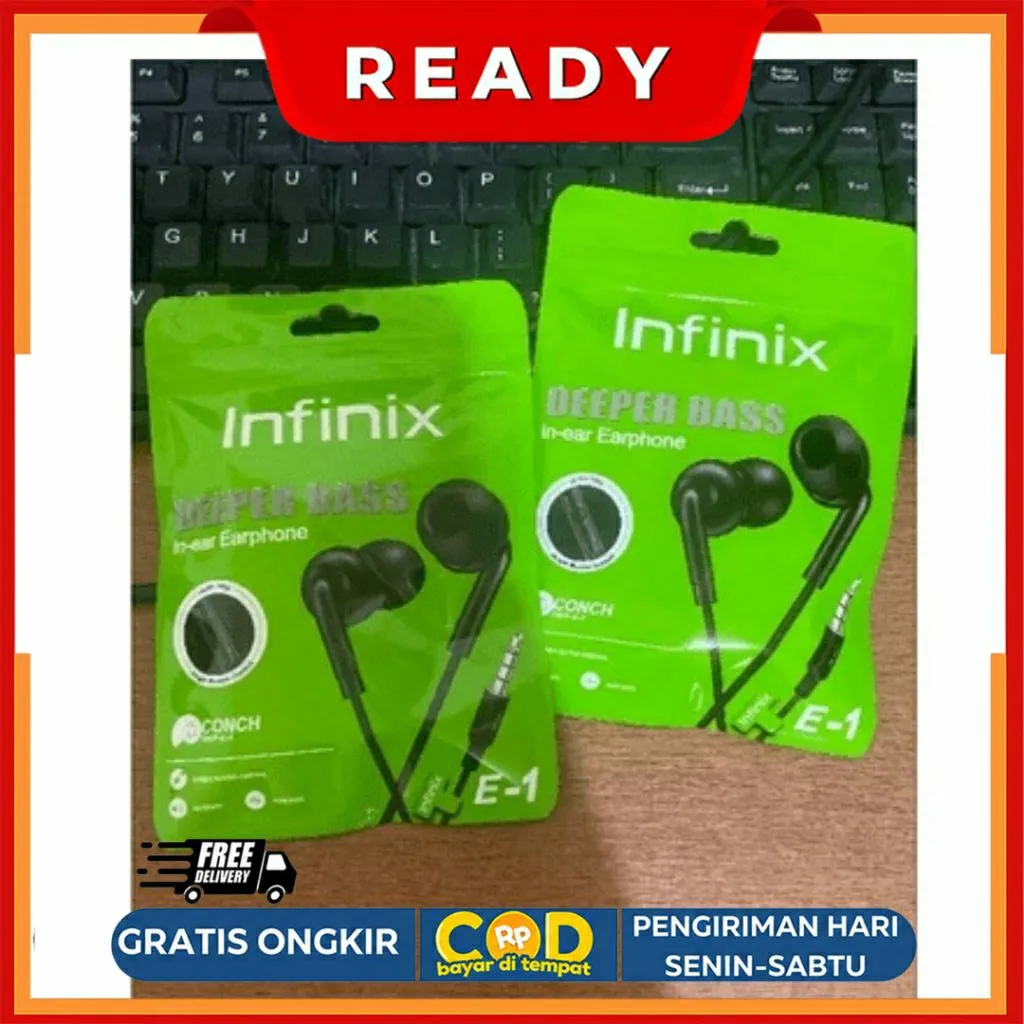 Headset Earphone Infinix Deeper Bass E-1 In-Ear Earphone Single Button Control With Mic