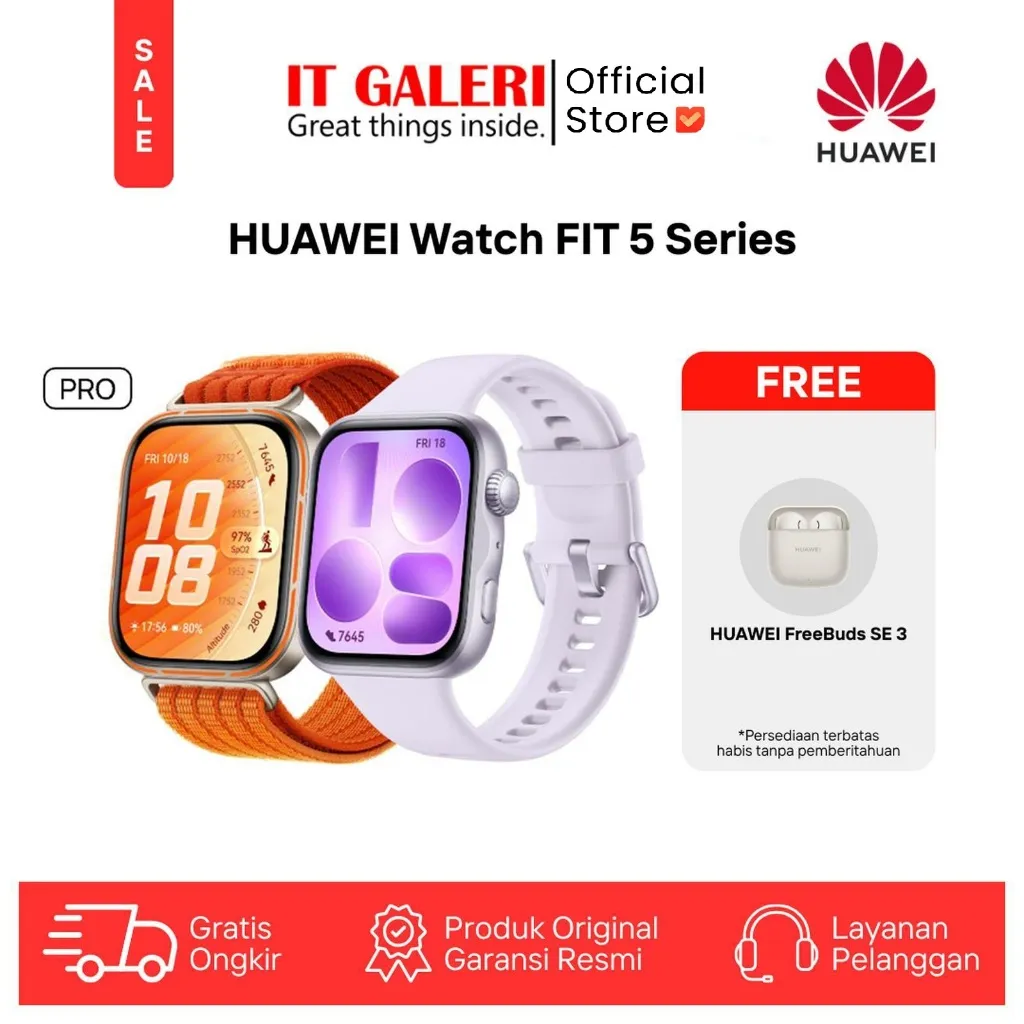 [FREE FreeBuds 3 SE] HUAWEI Watch Fit 5 Series Basic/Pro - Titanium* | Studi Risiko Diabetes & ECG* | Olahraga Outdoor Tingkat Lanjut*