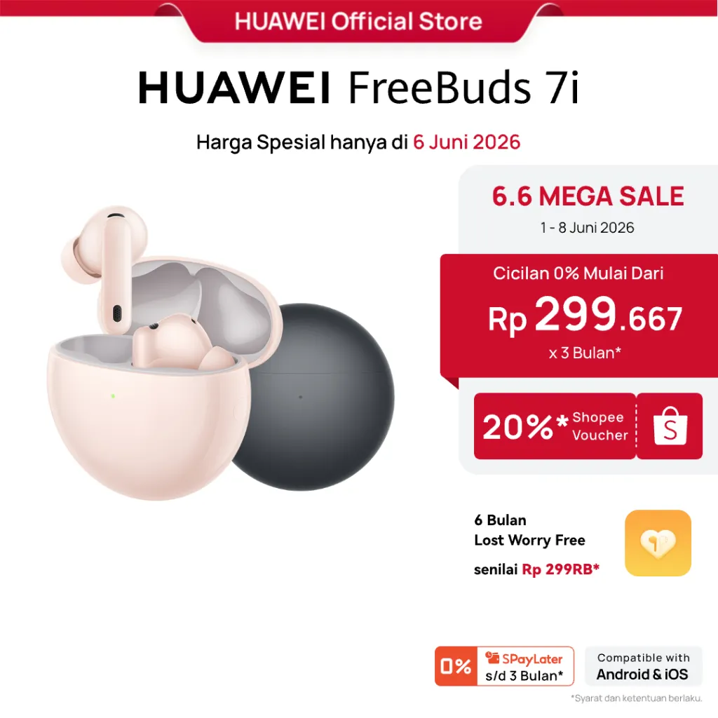 [6.6 | Voucher s/d 20%] HUAWEI FreeBuds 7i TWS | Intelligent Dynamic ANC 4.0 | Spatial Audio l Clear Calls with Six Mics | IP54