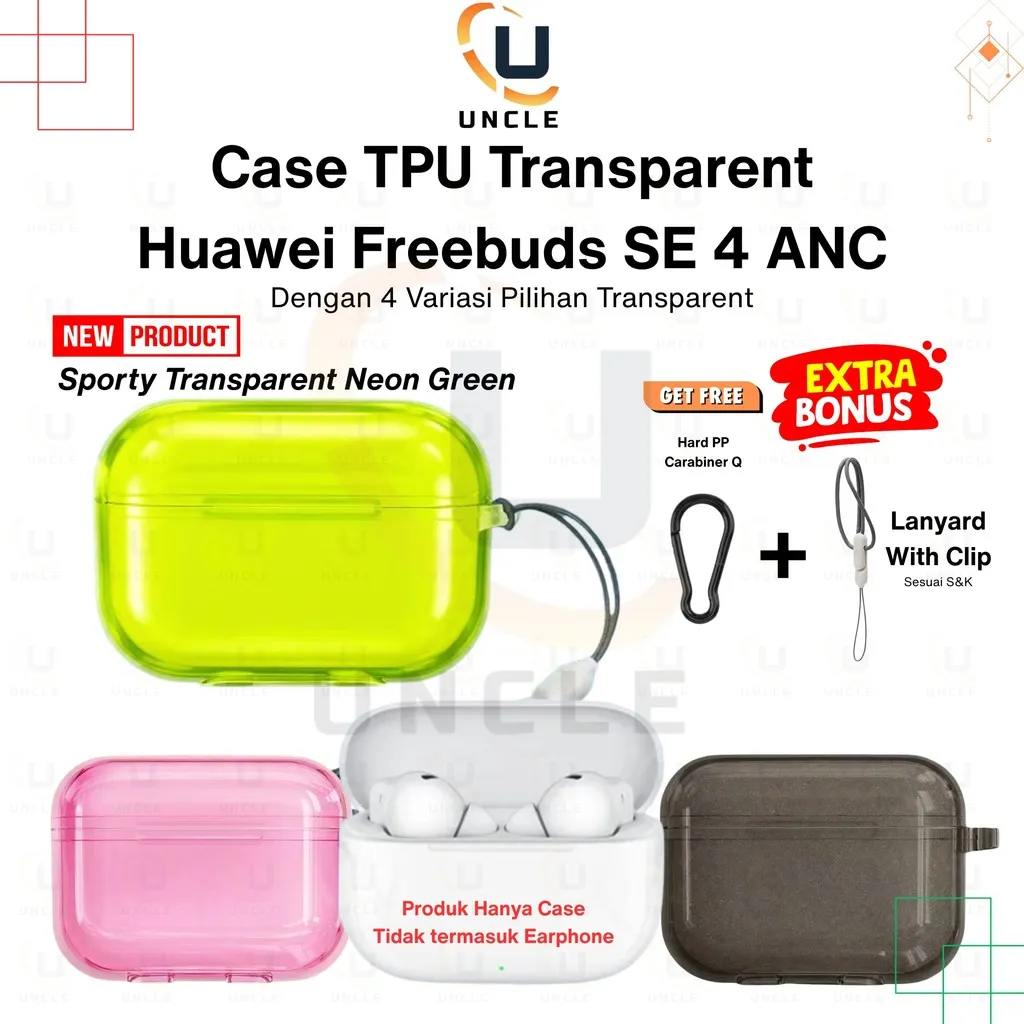 Case Casing Cover TPU Protective Huawei Freebuds SE 4 ANC Tws / freebuds SE 4 ANC 2025 TPU / Freebudsse4ANC2025TPU + Carabiner + Tali Lanyard With Clip