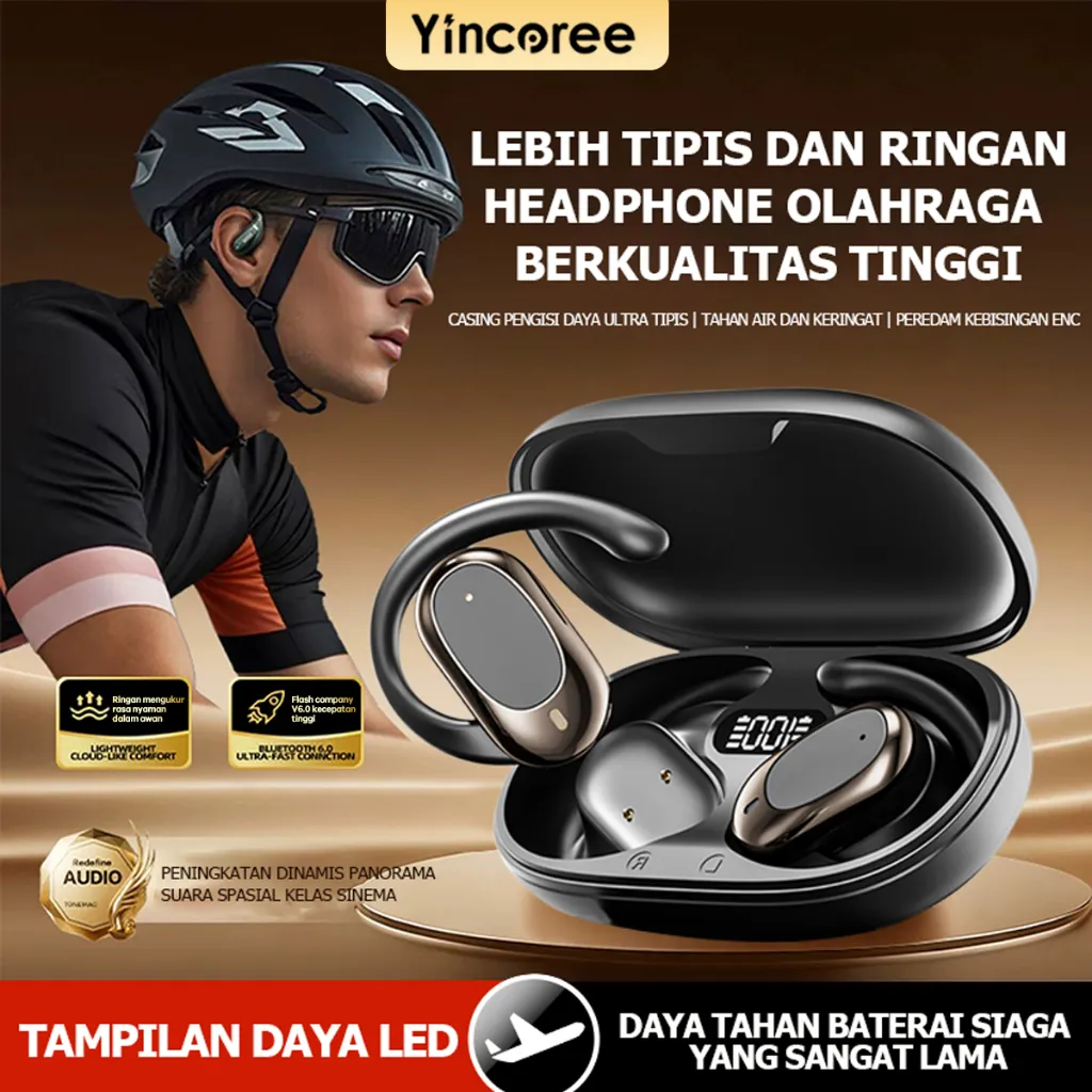 Yincoree B06 Original True Wireless Bluetooth V6.0 In-Ear Headset ANC Pengurangan kebisingan Earphone IPX7 Waterproof Sport Handset TWS HiFi Stereo Earbuds With Mic tws earhook headset olahraga Bass XT80 Lenovo ERAZER